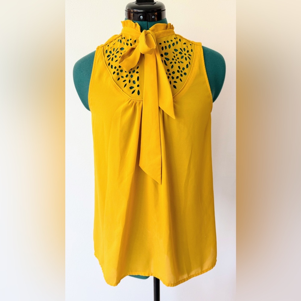Maeve Yellow Tie Front Tank Top with Cut Out Details
